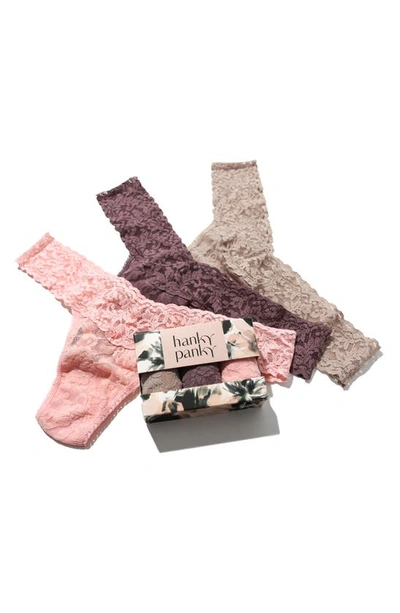 Shop Hanky Panky Assorted 3-pack Low Rise Thongs In Taupe/ Dusk/ Rosewater Pink