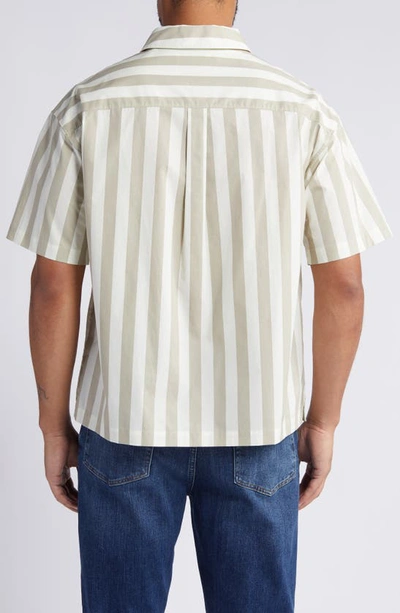 Frame Printed Button Front Short Sleeve Camp Shirt In Smoke Beige Stripe