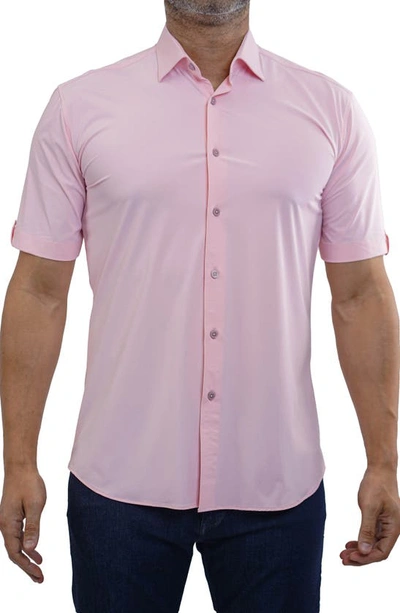 Maceoo Galileo Stretchcore Short Sleeve Performance Button-up Shirt In Pink