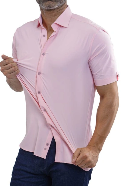 Maceoo Galileo Stretchcore Short Sleeve Performance Button-up Shirt In Pink