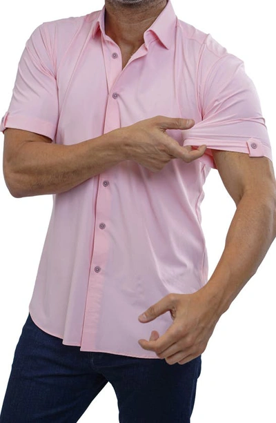 Maceoo Galileo Stretchcore Short Sleeve Performance Button-up Shirt In Pink