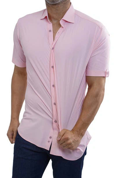 Maceoo Galileo Stretchcore Short Sleeve Performance Button-up Shirt In Pink