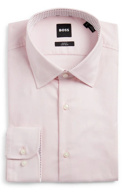 Shop Hugo Boss Boss Hank Slim Fit Easy Iron Solid Stretch Dress Shirt In Light Pink