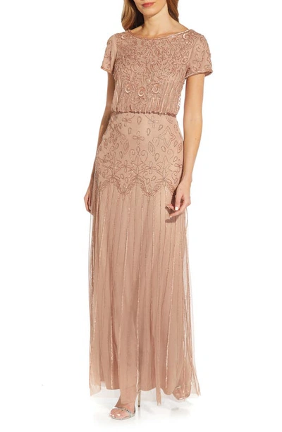 Shop Adrianna Papell Beaded Gown In Rose Gold