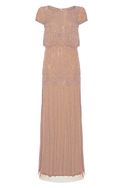 Shop Adrianna Papell Beaded Gown In Rose Gold