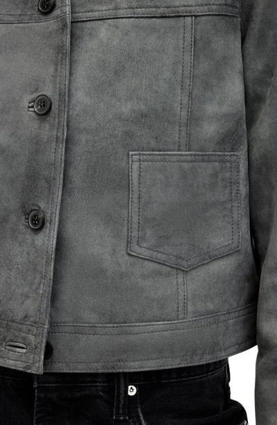 Shop Allsaints Remy Crop Leather Shirt Jacket In Vintage Black
