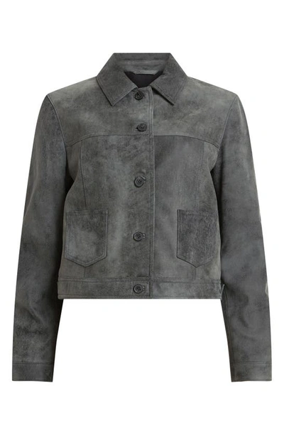 Shop Allsaints Remy Crop Leather Shirt Jacket In Vintage Black