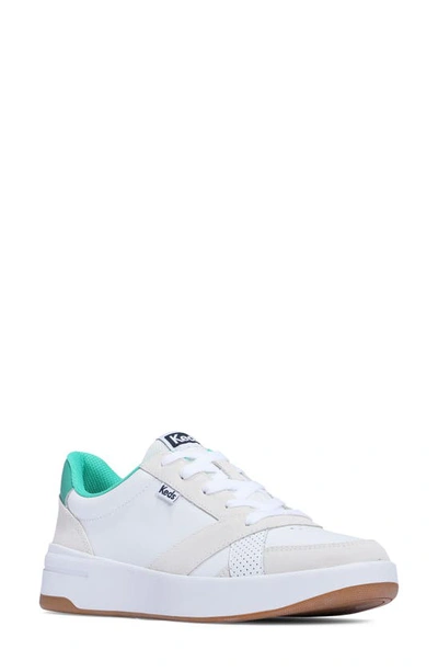 Shop Keds The Court Leather Sneaker In White/ Green Leather