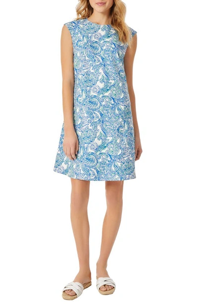 Shop Jones New York Cap Sleeve Linen Blend Shift Dress In Light Sapphire Multi