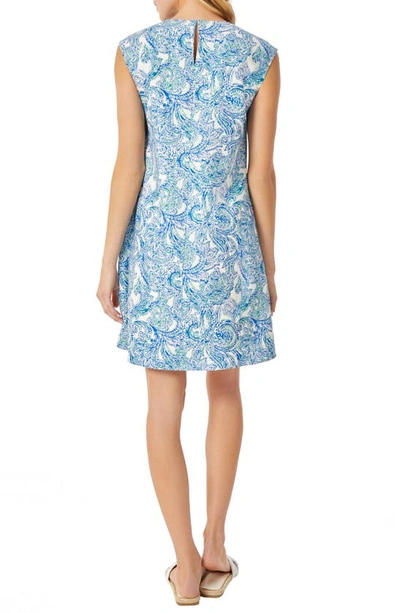 Shop Jones New York Cap Sleeve Linen Blend Shift Dress In Light Sapphire Multi