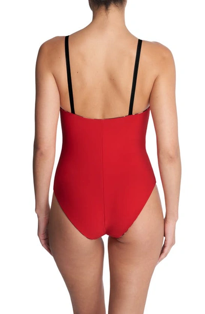 Natori Women's Riviera Reversible One Piece Swimsuit In Camel Zebra / Poinsettia