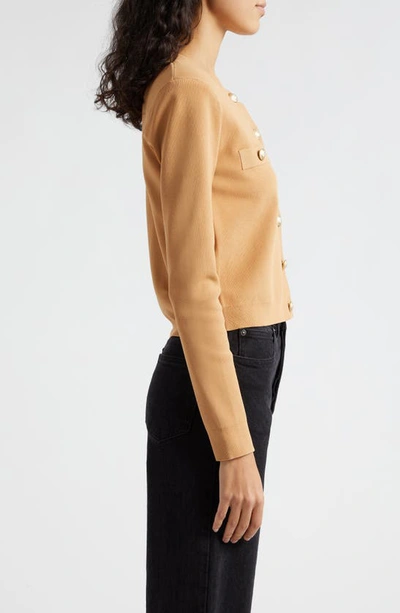 Shop L Agence Toulouse Crewneck Cardigan In Soft Camel