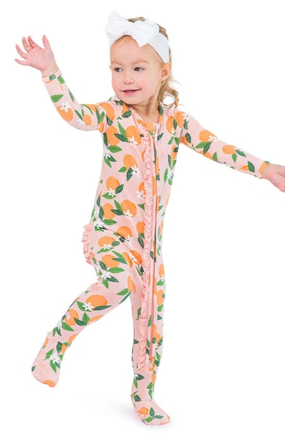 Shop Rufflebutts Kids' Orange Ruffle Fitted One-piece Footie Pajamas