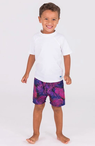 Shop Ruggedbutts Kids' Palm Print Swim Trunks In Marine Glow