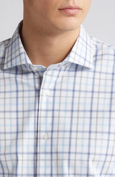 Shop Nordstrom Tech-smart Trim Fit Plaid Performance Dress Shirt In White - Blue Adrian Grid