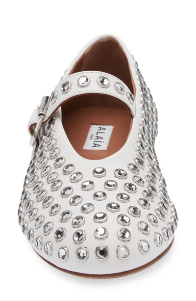 Shop Alaïa Rhinestone Ballet Flat In White