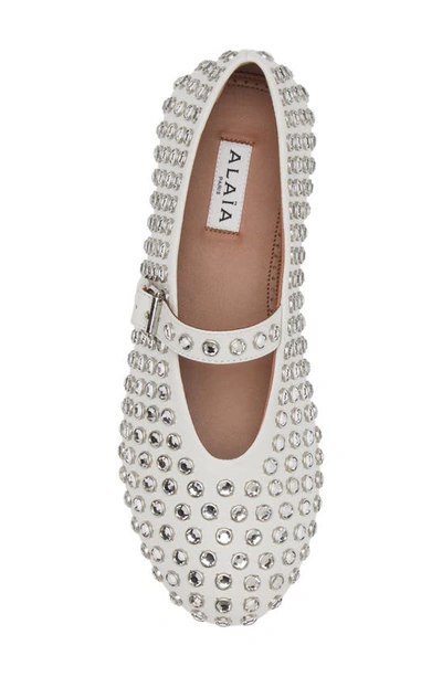 Shop Alaïa Rhinestone Ballet Flat In White