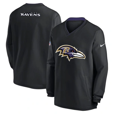 Shop Nike Black Baltimore Ravens Sideline V-neck Pullover Windbreaker