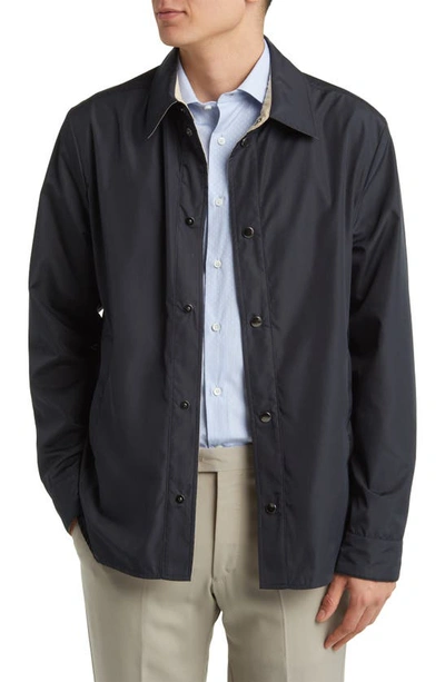 Shop Canali Reversible Snap Front Jacket In Navy