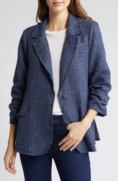 Shop Wit & Wisdom Ruched Sleeve Tweed Blazer In Indigo