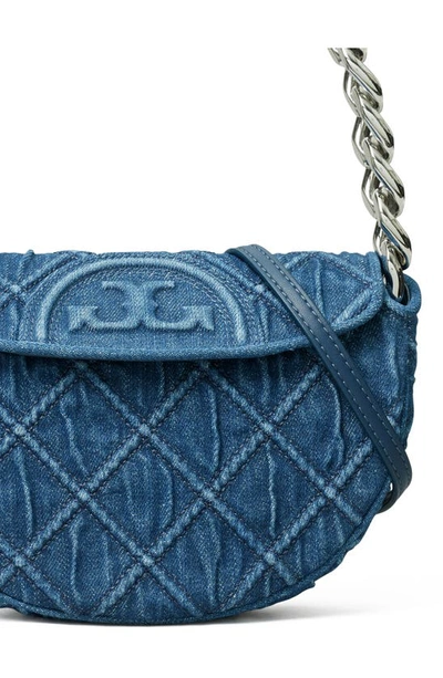 Tory Burch Mini Fleming Soft Denim Crescent Bag In Denim