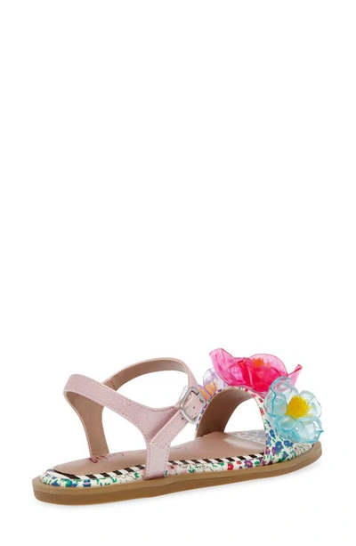 Betsey Johnson Little And Big Girls Dacie Flat Sandals With Flower Embellishments In Pink Multi
