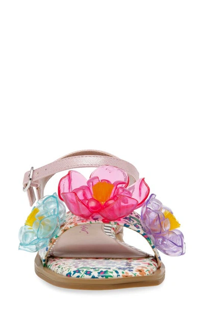 Betsey Johnson Little And Big Girls Dacie Flat Sandals With Flower Embellishments In Pink Multi
