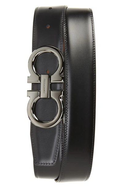 Shop Ferragamo Gancini Reversible Leather Belt In New Vicuna Nero