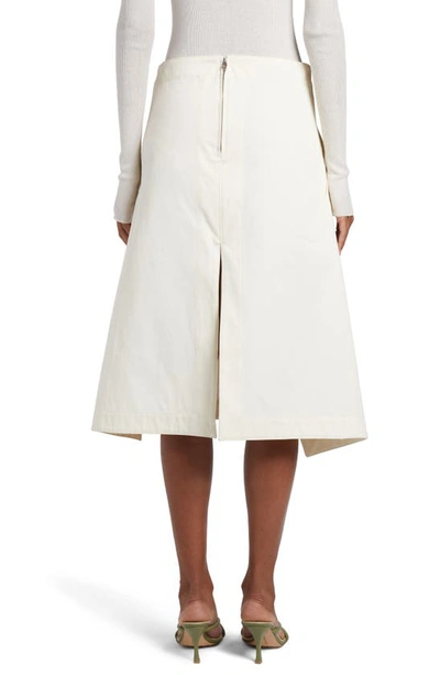 Shop Bottega Veneta Knot Detail Cotton Twill Faux Wrap Skirt In Dove
