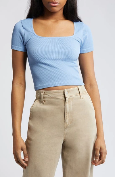 Shop Bp. Seamless Square Neck Rib Crop Top In Blue Topsail