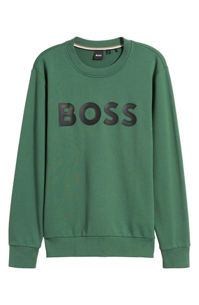 Shop Hugo Boss Boss Soleri Logo Cotton Sweatshirt In Open Green