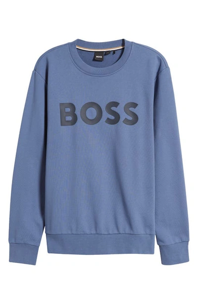 Shop Hugo Boss Boss Soleri Logo Cotton Sweatshirt In Open Blue