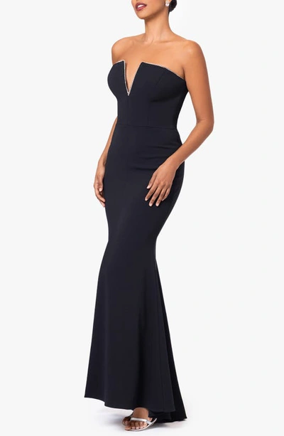 Shop Betsy & Adam Notched Strapless Gown In Black