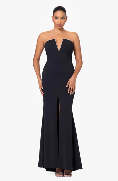 Shop Betsy & Adam Notched Strapless Gown In Black