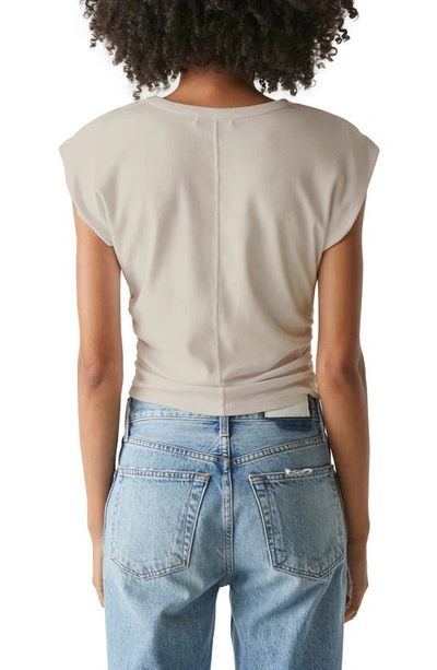 Shop Michael Stars Joni Power Shoulder Rib Top In Cement