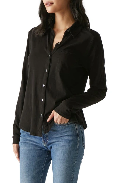 Shop Michael Stars Ayla Slub Knit Button-up Shirt In Black