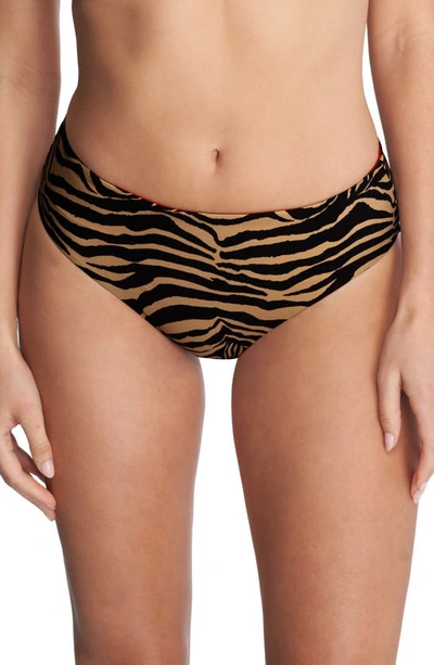Shop Natori Reversible Bikini Bottoms In Camel Zebra / Poinsettia