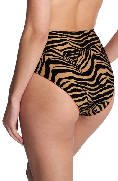 Shop Natori Reversible High Waist Bikini Bottoms In Camel Zebra / Poinsettia