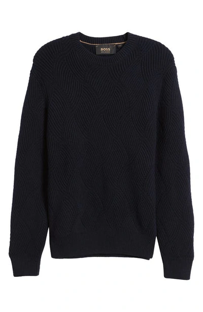 Shop Boss Camel Mezzo Wool & Cashmere Crewneck Sweater In Dark Blue