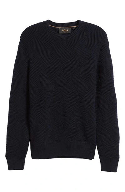 Hugo Boss Boss Camel Mezzo Wool & Cashmere Crewneck Sweater In Dark Blue