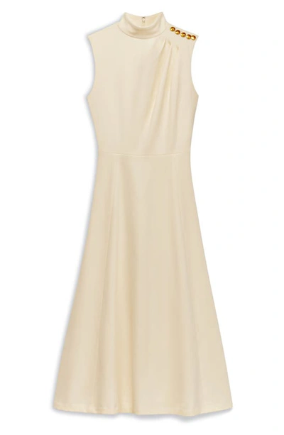 Donna Karan Mock Neck Sleeveless Midi A-line Dress In Cream