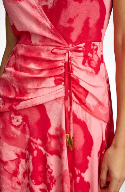 Shop Donna Karan Floral Wrap Front Midi Dress In Rose Quartz Multi