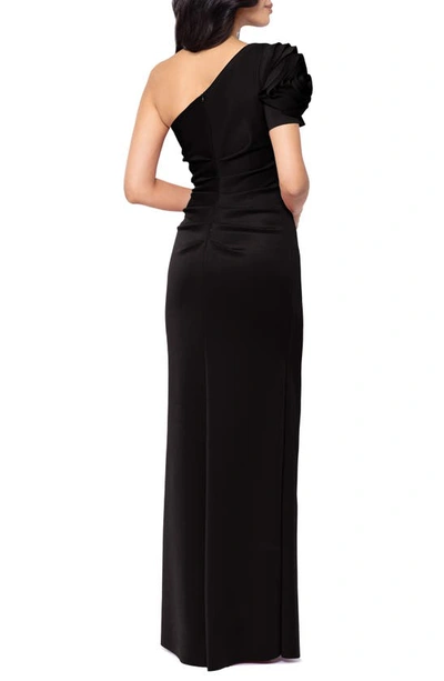 Shop Xscape Rosette Detail One-shoulder Sheath Gown In Black