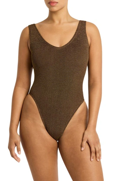 Shop Bondeye Mara Low Back One-piece Swimsuit In Cocoa Lurex