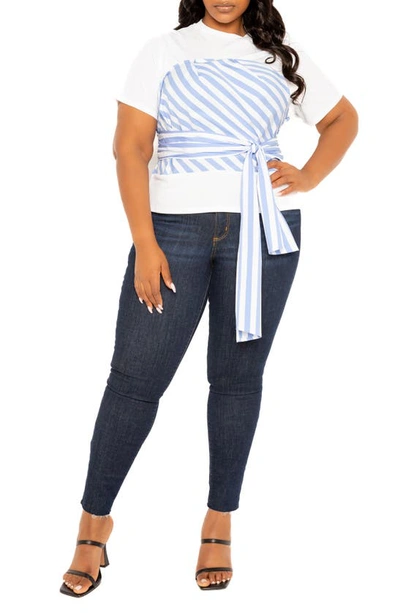 Shop Buxom Couture Stripe Tie Front Layered Top In Blue Multi