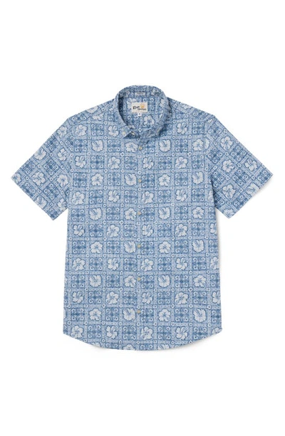 Shop Reyn Spooner Pua Patchwork Tailored Fit Floral Short Sleeve Button-down Shirt In Infinity Blue