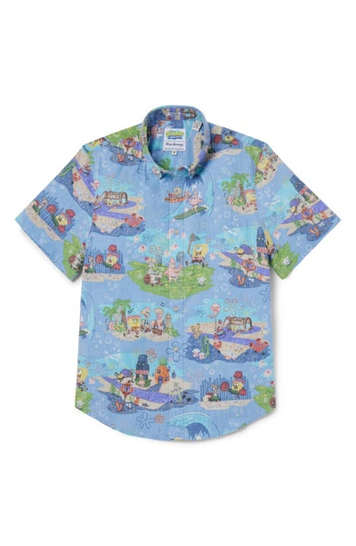 Shop Reyn Spooner X Spongebob Squarepants Aloha From Bikini Bottom Short Sleeve Button-down Shirt In Blue