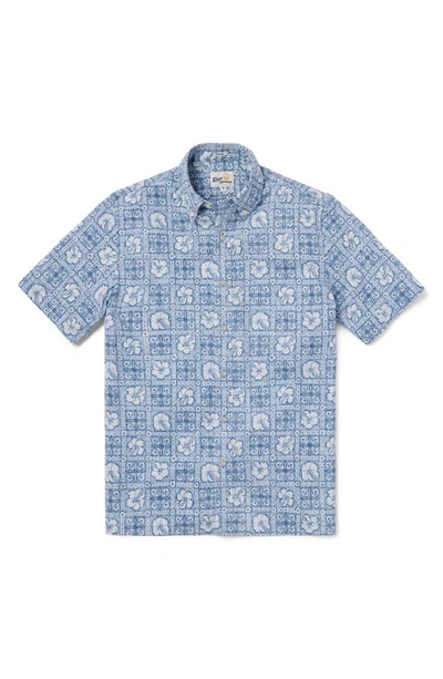 Shop Reyn Spooner Pua Patchwork Floral Classic Fit Short Sleeve Button-down Shirt In Infinity Blue