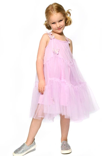 Shop Truly Me Kids' Butterfly Embellished Tiered Tulle Party Dress In Lavender