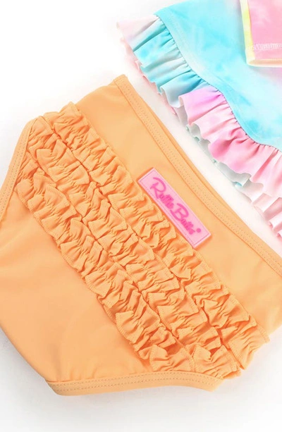 Shop Rufflebutts Kids' Rainbow Tie Dye Long Sleeve Two-piece Rashguard Swimsuit In Orange Multi